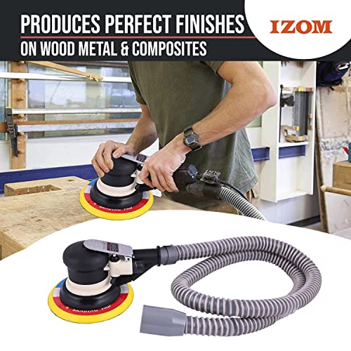 IZOM IZ-991LA 6" (150mm) Pneumatic Random Orbital Sander with Hose and Suction Bag Ideal for Fine Finishing on Woods, Metals & Composites - Image 5