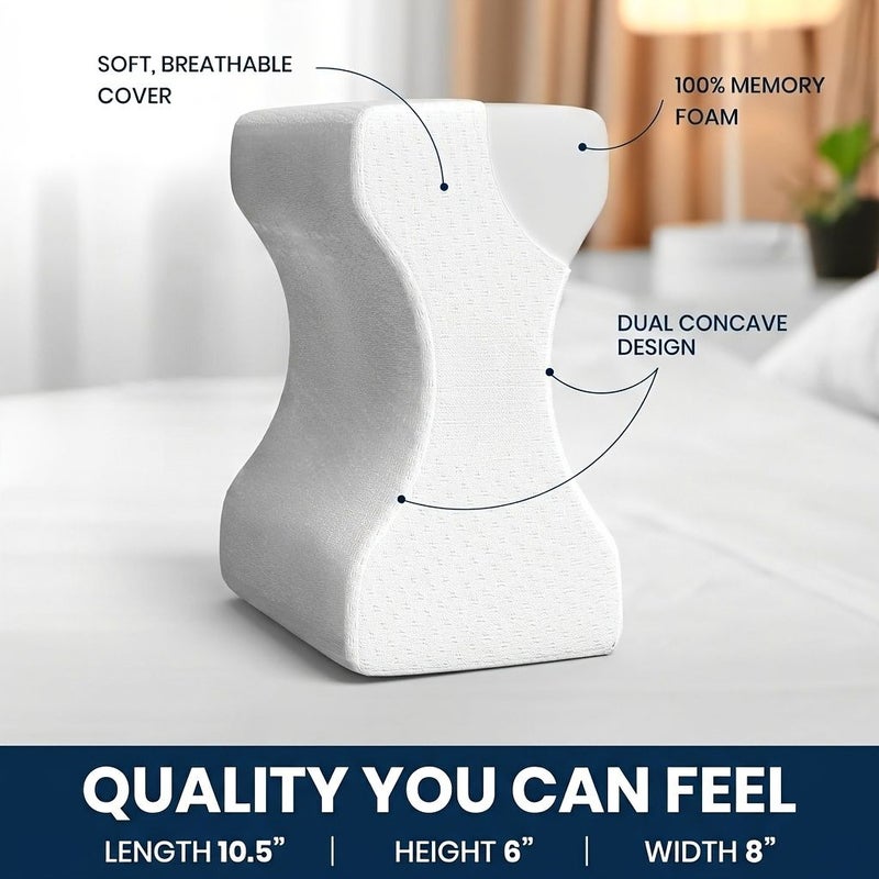 Eternal Comfort Memory Foam Knee Pillow White Ideal For Side Sleepers And Sciatica Adjustable Strap For Alignment Knee Back Hip Cushioning - Image 5