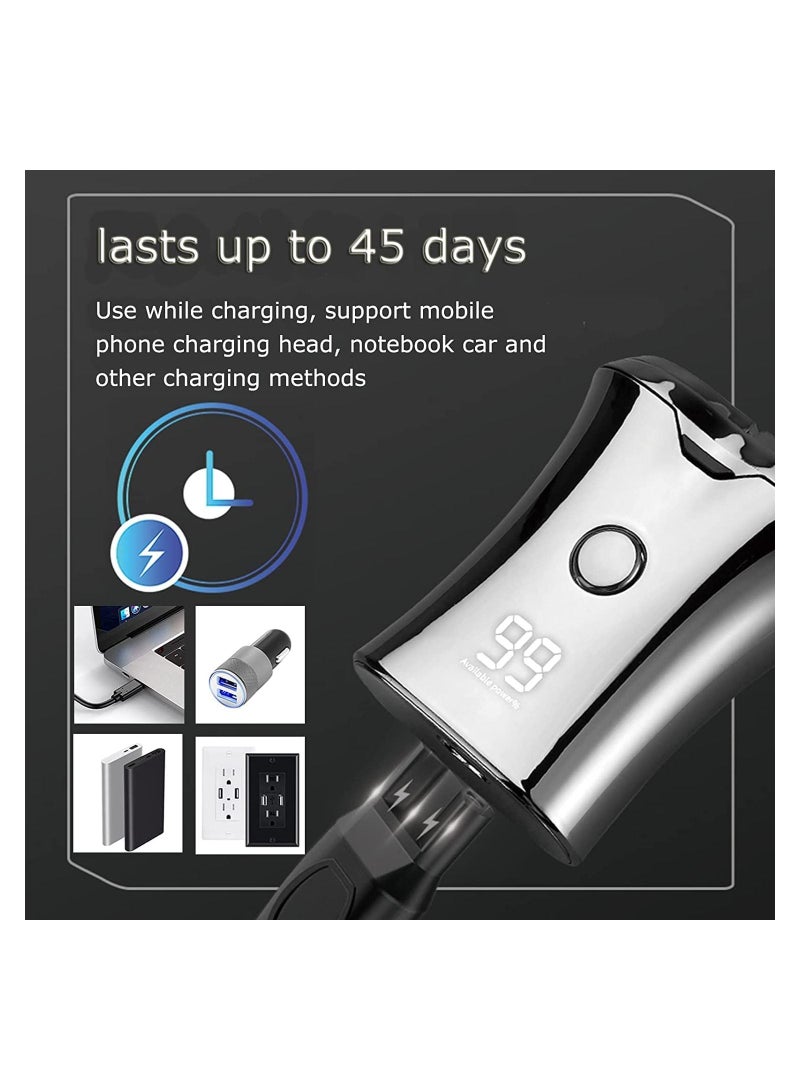 Electric Mini Travel Shaver for Men - Pocket Size Washable Electronic Razor Mens Rechargeable Portable Cordless Shaving Face Beard Wet & Dry Rotary Electrical Shave (Silver) - Image 2