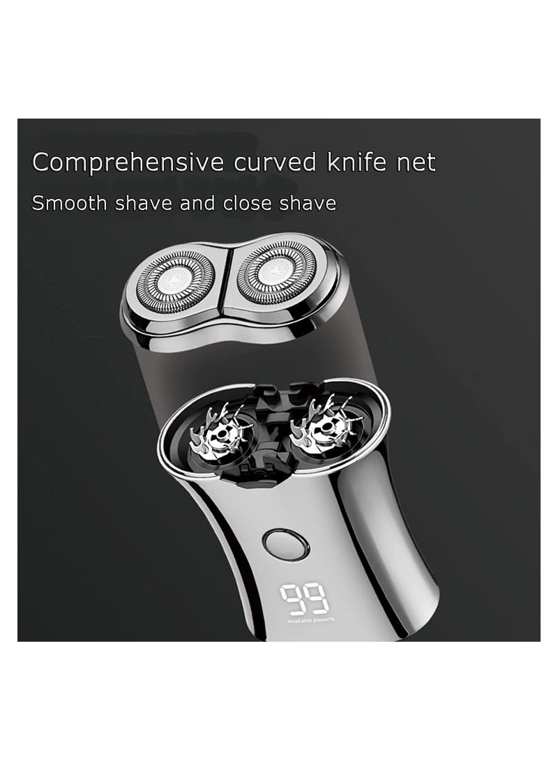 Electric Mini Travel Shaver for Men - Pocket Size Washable Electronic Razor Mens Rechargeable Portable Cordless Shaving Face Beard Wet & Dry Rotary Electrical Shave (Silver) - Image 3