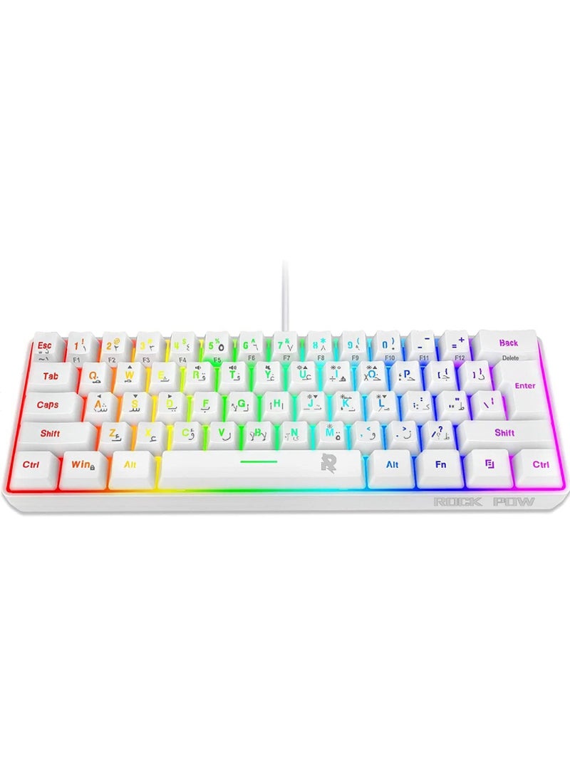 ROCK POW 60% Wired Gaming Keyboard 61 Keys RGB Backlit  Arabic English Wrist Rest Ultra-Compact Mini Waterproof Keyboard for PC Computer Gamer - Image 1