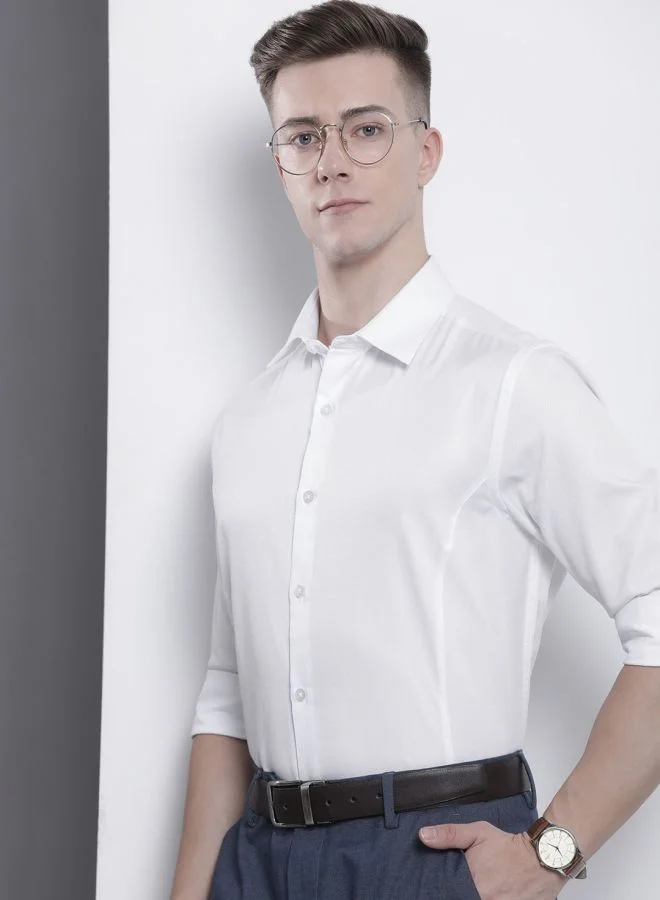 شركة المرآب الهندية Men Slim Fit Solid Full Sleeves Cutaway Collar Formal Shirt