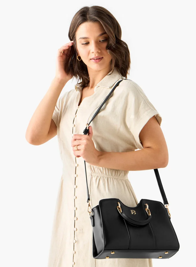 Flora Bella By Shoexpress Solid Tote Bag with Detachable Strap and Zip Closure