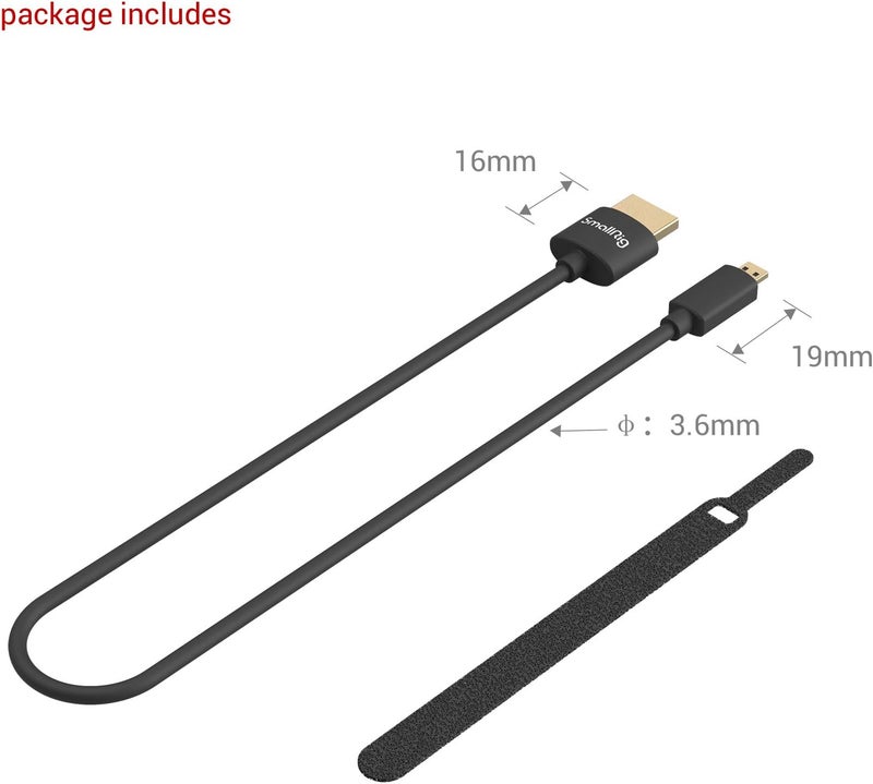SMALLRIG Micro HDMI to HDMI Cable, Ultra Thin HDMI Cable 35cm/1.15Ft, Super Flexible Slim High Speed 4K 60Hz HDR HDMI 2.0, Compatible with GoPro Hero 7/6 / 5, for Sony A6600 / A6400-3042 - Image 5