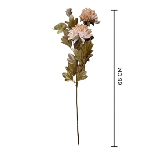 Fox & Fern Artificial Dahlia Flower Stick with 2 Flower, One Bud and Leaves (Pack of 1) | Ornamental Stick Best for Gifting, Party, Home Decor (Ht. 68CM) GAAFRD-68OR (Orange) - Image 2