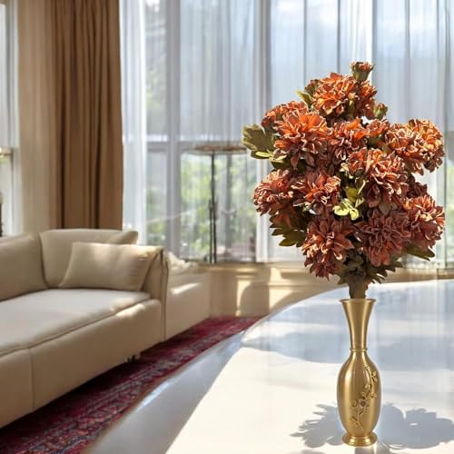 Fox & Fern Artificial Dahlia Flower Stick with 2 Flower, One Bud and Leaves (Pack of 1) | Ornamental Stick Best for Gifting, Party, Home Decor (Ht. 68CM) GAAFRD-68OR (Orange) - Image 1