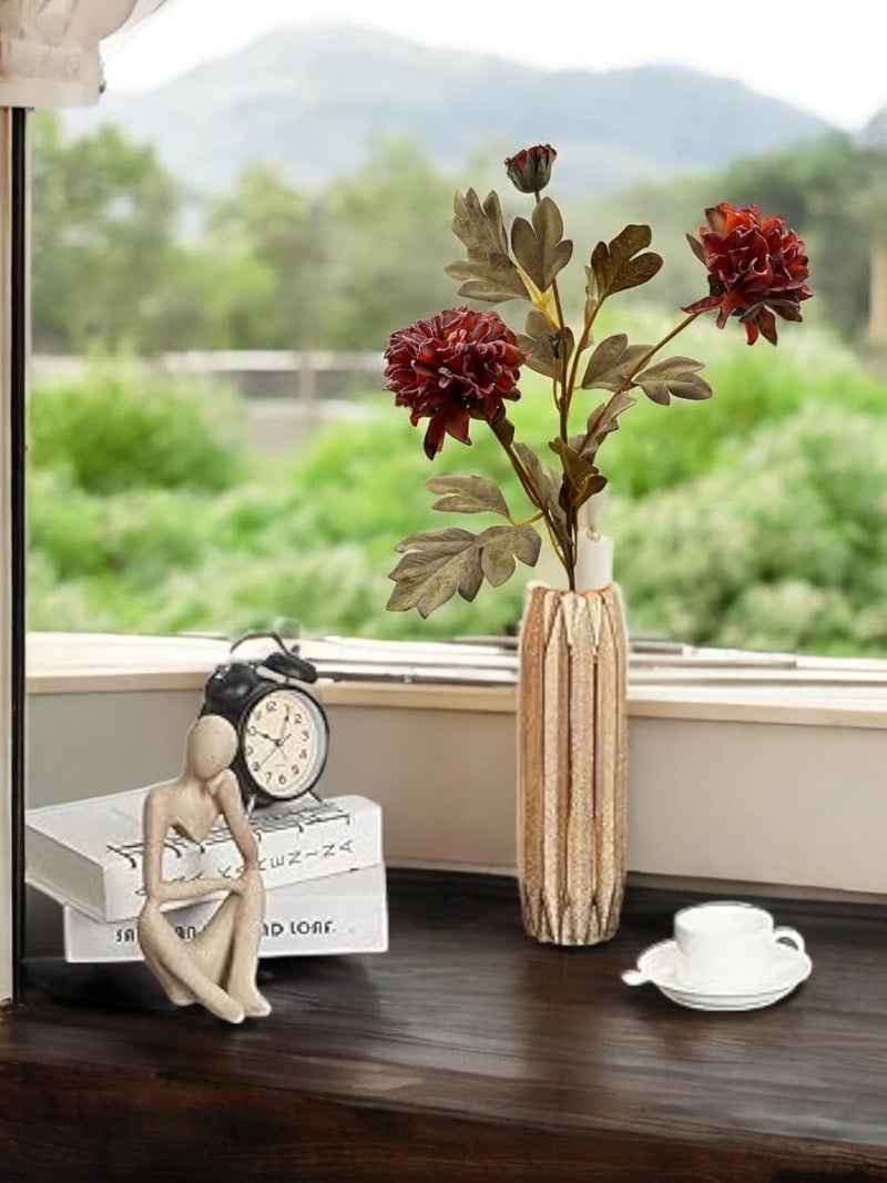 Fox & Fern Artificial Dahlia Flower Stick with 2 Flower, One Bud and Leaves (Pack of 1) | Ornamental Stick Best for Gifting, Party, Home Decor (Ht. 68CM) GAAFRD-68OR (Orange) - Image 5