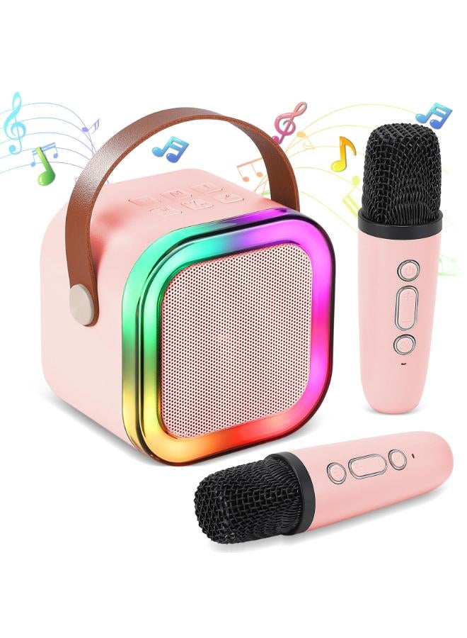 آلة كاريوكي للأطفال والكبار، آلة كاريوكي صغيرة مع 2 ميكروفونات لاسلكية ميكروفونات للأطفال للغناء، لهدايا عيد ميلاد فتاة تبلغ من العمر 6.7.8.9.10.11.12 سنة آلة كاريوكي محمولة.. (وردي)