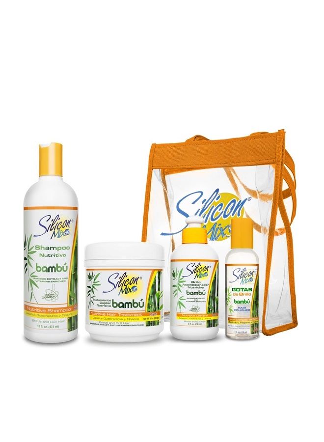 Silicon Mix Bambu Set 4 pieces Shampoo, Tratament, Leave In, Hair Polisher - Image 1