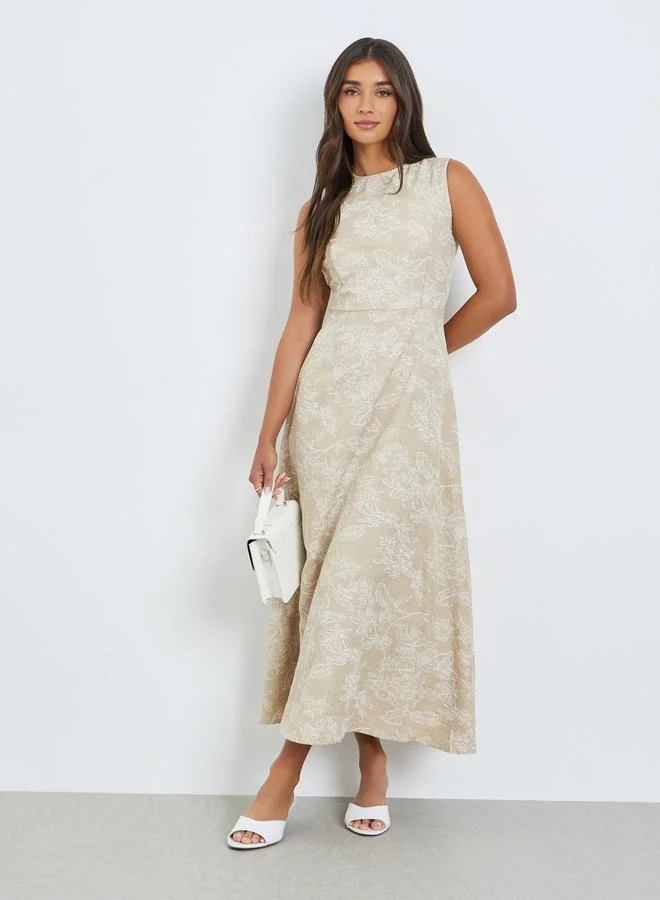 Women Beige Floral Sleeveless Maxi Dress