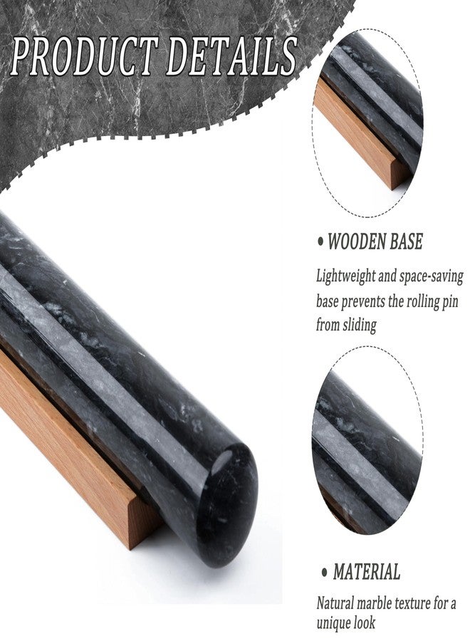 GMYIAK Marble Rolling Pin with Wooden Bracket, Marble Rolling Pin, Non-Stick Dough Rolling Pin for Bread, Pizza Dough, Crust, Pastry, Cookies (Black, 11.8 inch) - Image 3