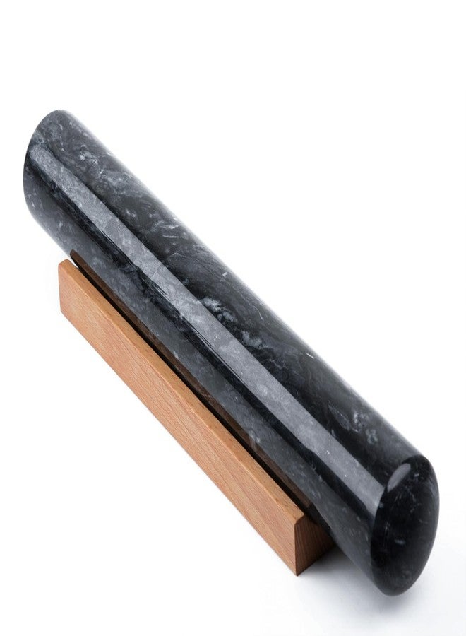 GMYIAK Marble Rolling Pin with Wooden Bracket, Marble Rolling Pin, Non-Stick Dough Rolling Pin for Bread, Pizza Dough, Crust, Pastry, Cookies (Black, 11.8 inch) - Image 1