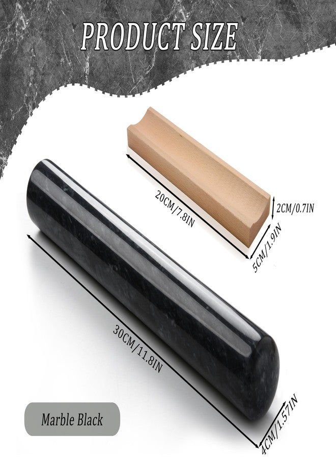 GMYIAK Marble Rolling Pin with Wooden Bracket, Marble Rolling Pin, Non-Stick Dough Rolling Pin for Bread, Pizza Dough, Crust, Pastry, Cookies (Black, 11.8 inch) - Image 2
