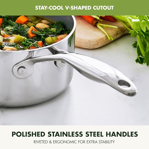 GreenPan Valencia Pro Tri-Ply Stainless Steel 1.5QT Saucepan with Lid, Ceramic Nonstick PFAS-Free, Multi Clad Cookware, Induction, Dishwasher Oven and Broiler Safe - Image 5