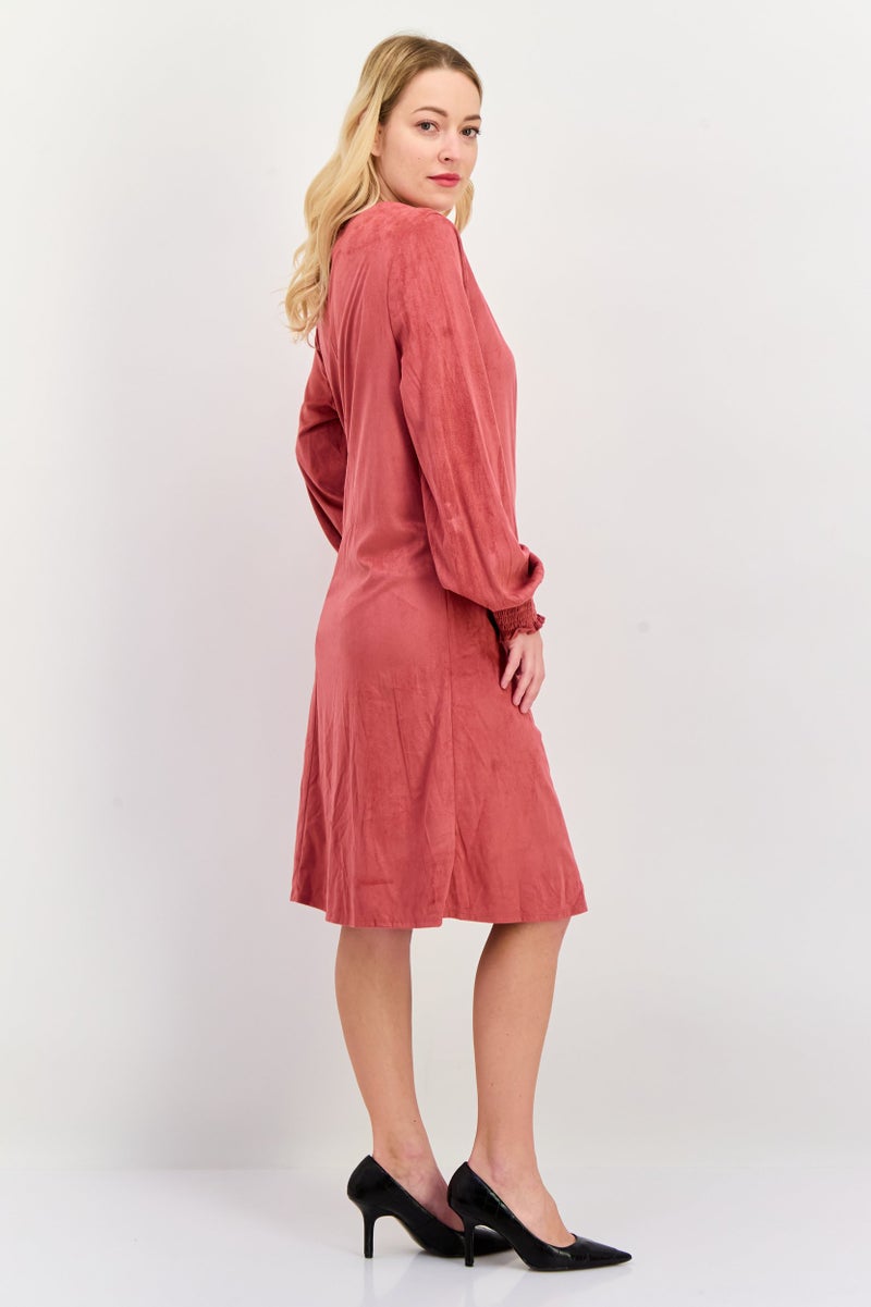 ANNE KLEIN Women Solid Midi Dress, Rose Red - Image 3