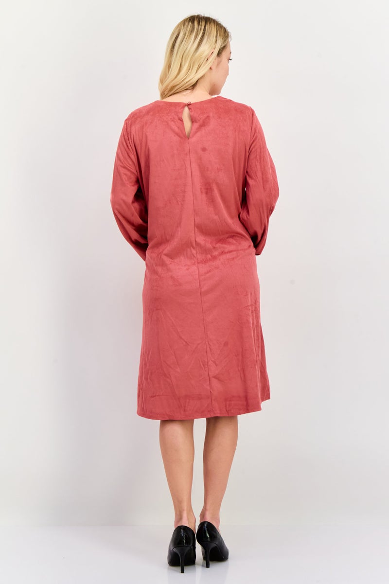 ANNE KLEIN Women Solid Midi Dress, Rose Red - Image 4