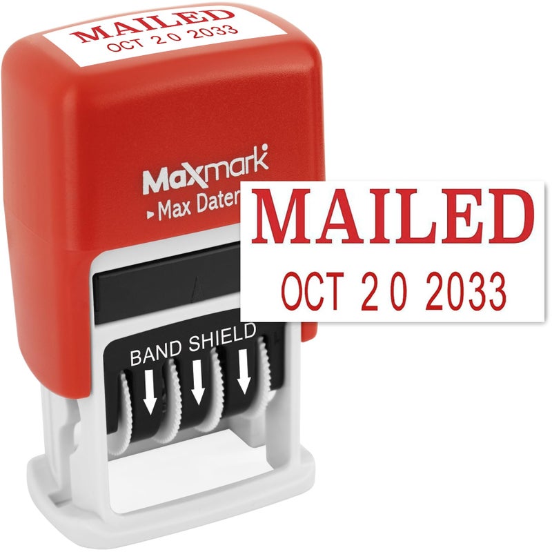 MaxMark SelfInking Rubber Date Office Stamp with MAILED Phrase  Date  RED Ink Max Dater II 12Year Band