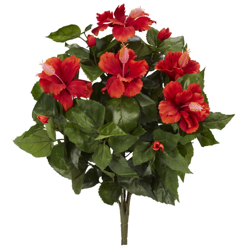 Nearly Natural 20â€ Hibiscus (Set of 4) Artificial Plant, Red