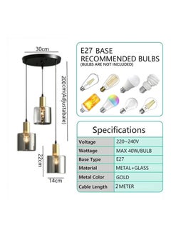 SP SUPER POWER 3-Light Smoke Gray Glass Pendant Light,Modern Glass Hanging Light Chandelier for Living Room Dining Room Bedroom Kitchen Island  - Image 2