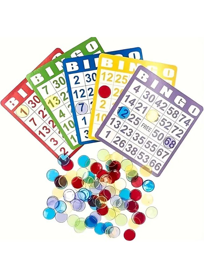 50 Bingo Cards Set With 100 Colorful Transparent Disks For Family School Games - Image 4