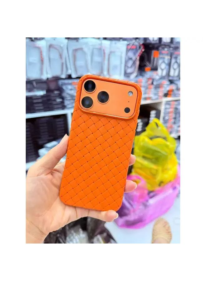 Orange iPhone 14 Case Breathable Heat Dissipating Full Wrap Woven Soft Cover - Image 1