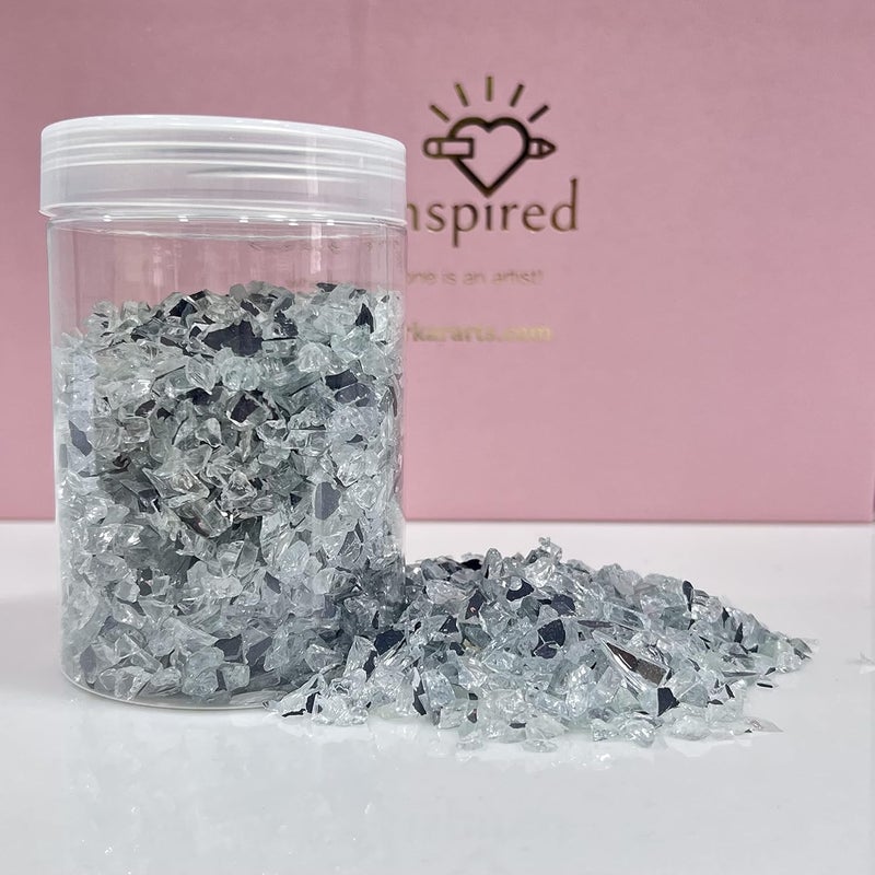 GET INSPIRED Reflective Glass Crushed Glass for Resin Art Fire Glass fire Pit Glass 400gms by Get Inspired Mirror Effect - Image 2