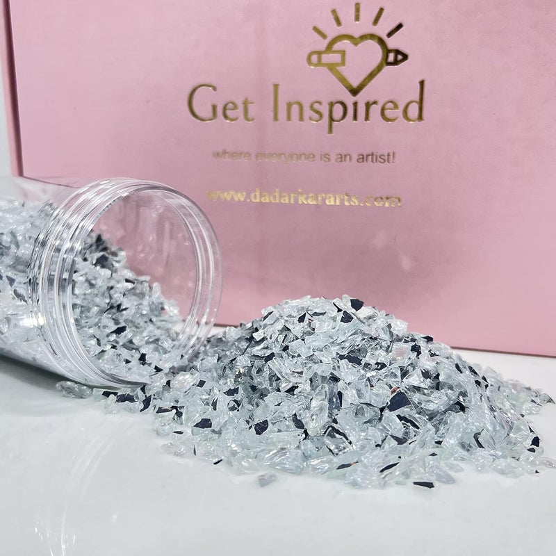 GET INSPIRED Reflective Glass Crushed Glass for Resin Art Fire Glass fire Pit Glass 400gms by Get Inspired Mirror Effect - Image 1