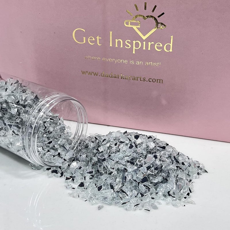 GET INSPIRED Reflective Glass Crushed Glass for Resin Art Fire Glass fire Pit Glass 400gms by Get Inspired Mirror Effect - Image 3
