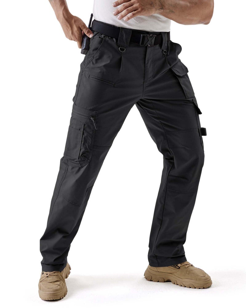 IGOLUMON Men's Stretch Tactical Work Pants, Breathable Ripstop Cargo Pants with 15 Pockets, Construction EDC Hiking Pants Black - Image 2