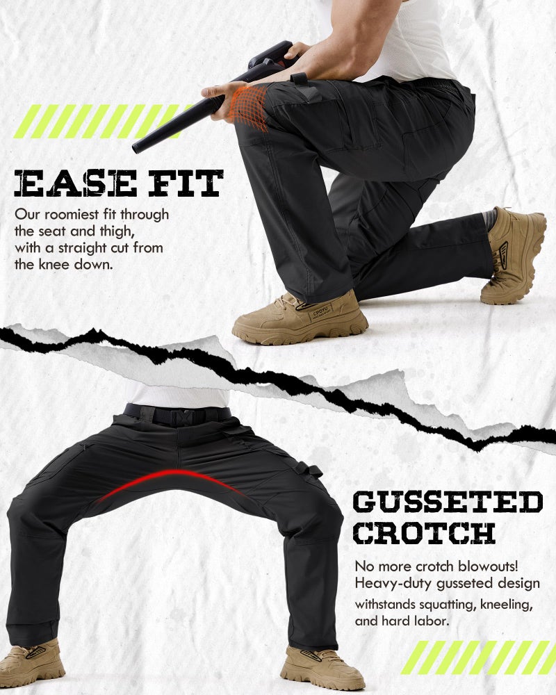 IGOLUMON Men's Stretch Tactical Work Pants, Breathable Ripstop Cargo Pants with 15 Pockets, Construction EDC Hiking Pants Black - Image 4