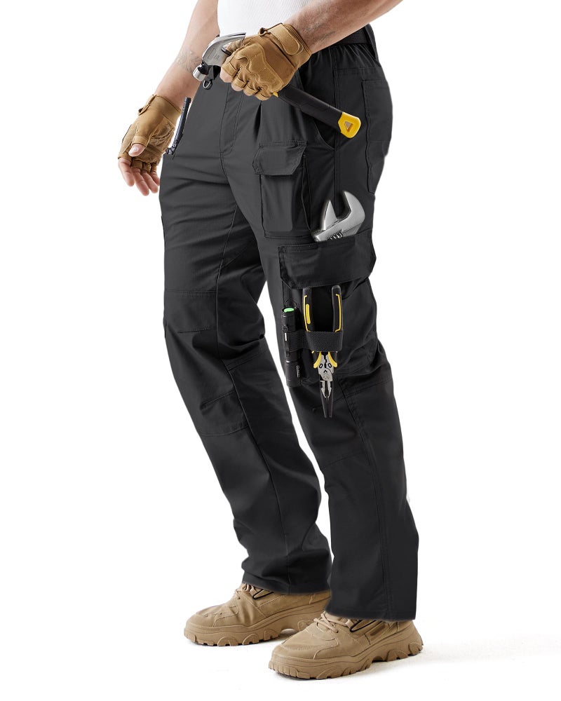 IGOLUMON Men's Stretch Tactical Work Pants, Breathable Ripstop Cargo Pants with 15 Pockets, Construction EDC Hiking Pants Black - Image 1