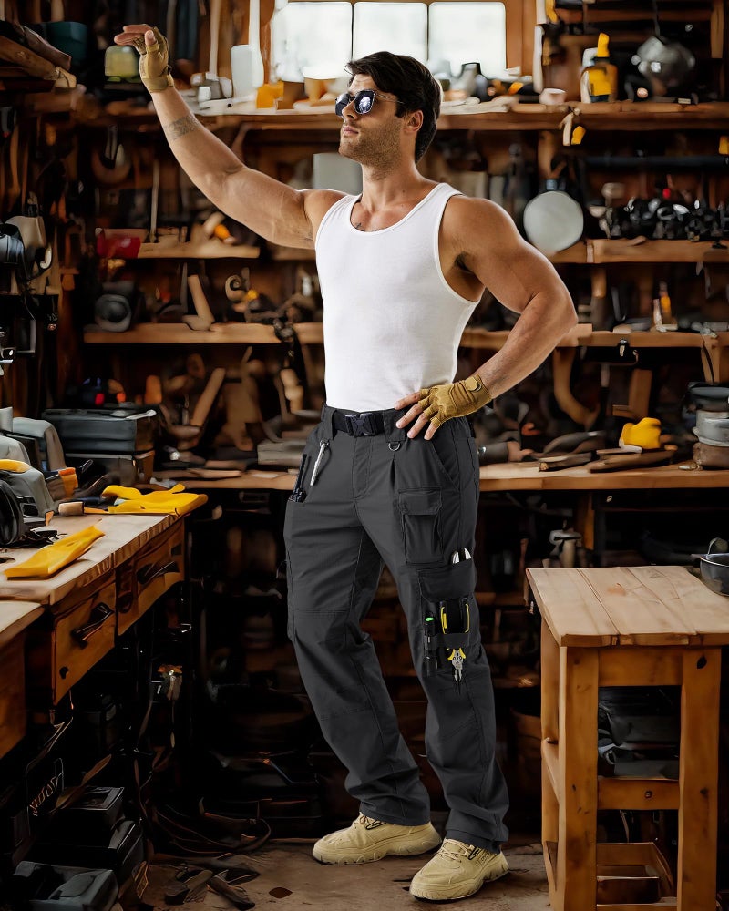 IGOLUMON Men's Stretch Tactical Work Pants, Breathable Ripstop Cargo Pants with 15 Pockets, Construction EDC Hiking Pants Black - Image 3