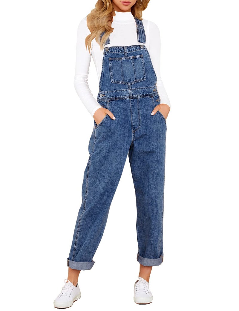 LookbookStore Casual Stretch Denim Bib Summer Overalls Jeans Pants Jumpsuits Comfy Bib Overalls for Women's Summer 2025 Denim Jumpsuits Blue Size M Size 8 10 - Image 1