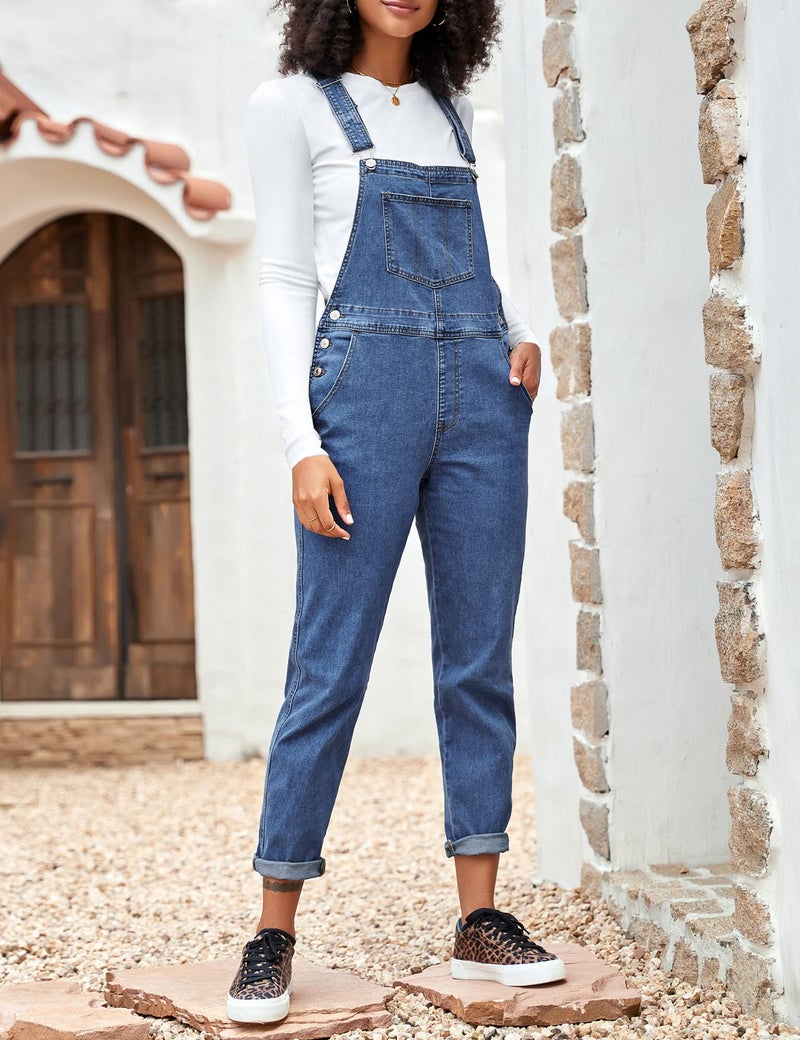 LookbookStore Casual Stretch Denim Bib Summer Overalls Jeans Pants Jumpsuits Comfy Bib Overalls for Women's Summer 2025 Denim Jumpsuits Blue Size M Size 8 10 - Image 3