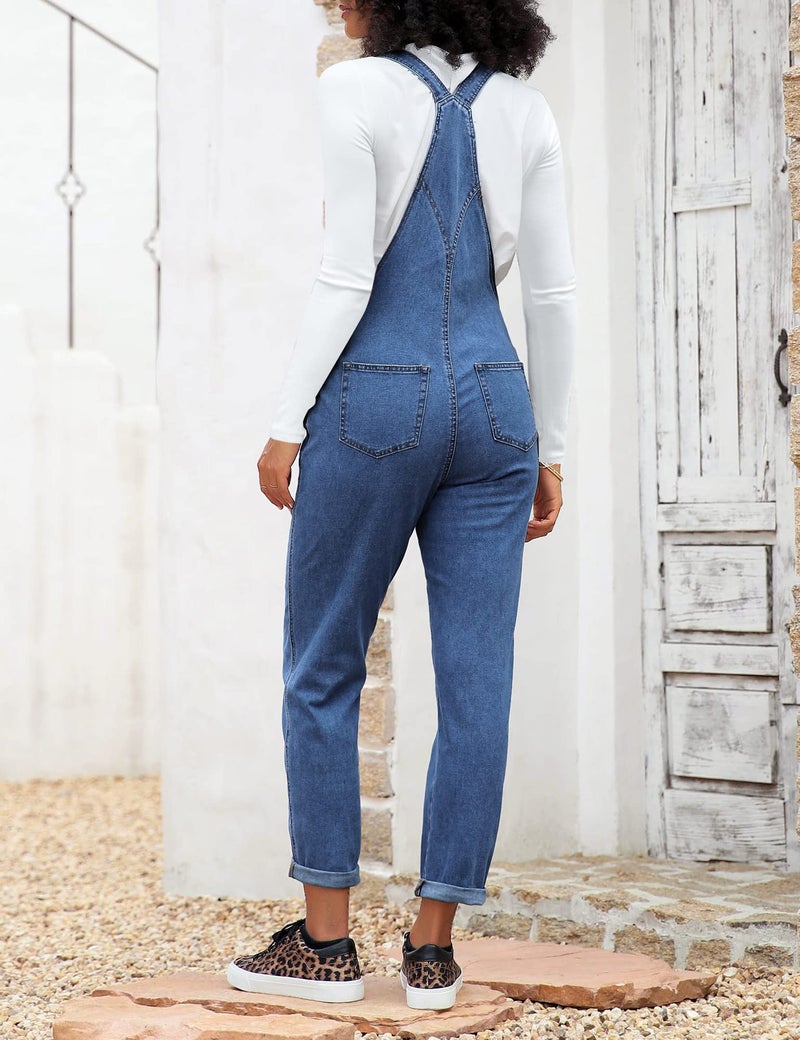 LookbookStore Casual Stretch Denim Bib Summer Overalls Jeans Pants Jumpsuits Comfy Bib Overalls for Women's Summer 2025 Denim Jumpsuits Blue Size M Size 8 10 - Image 5