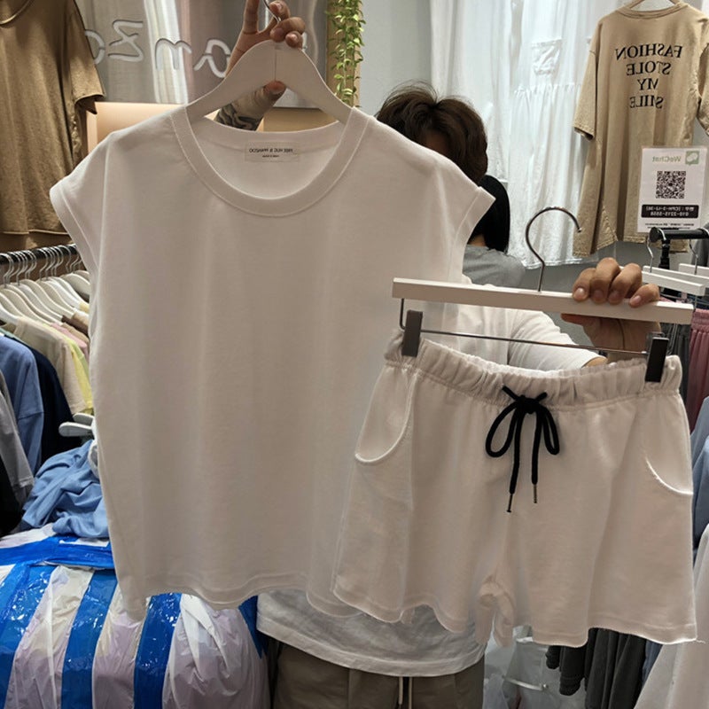Summer 2024 Korean Casual T-Shirt Shorts Set White  - Image 2