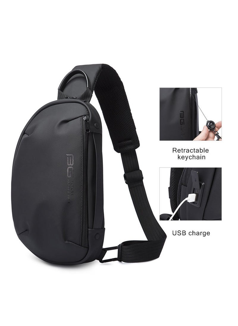 BANGE Multifunctional Waterproof Sling with USB Charging chest anti theft bag BG 7306 Black
