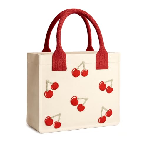 ECOCARRY Kids Lunch Bag | Cute & Stylish Embroidery Mini Tiffin Bag for Boys & Girls | Cute Cotton Cartoon Design I Picnic Tuition School, Preschool & Playschool | Gift for Birthday (Cherry) - Image 1