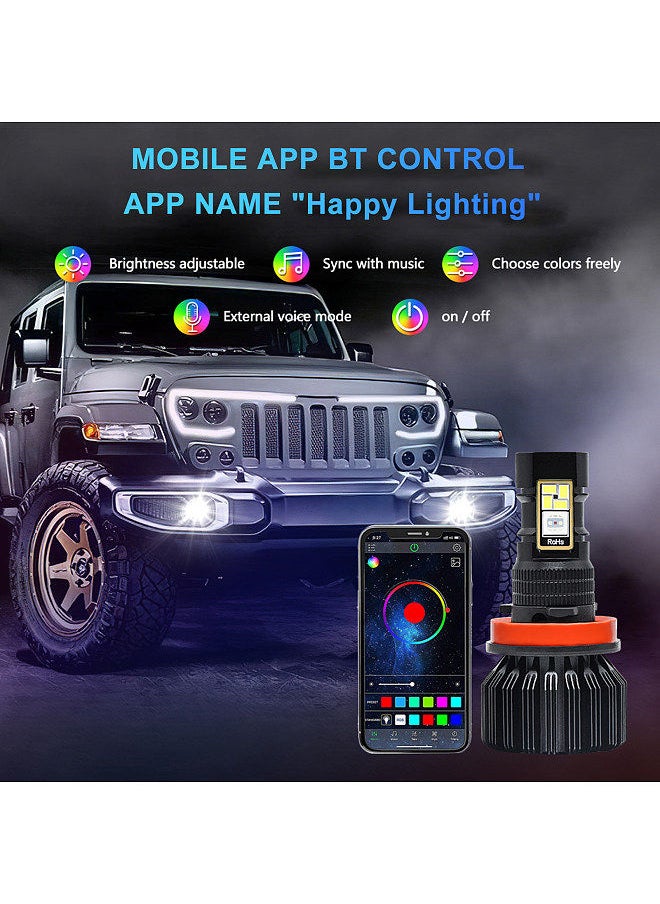 Generic - Multicolor LED Fog Light Bulb H8 H9 H11 Color Changing Fog Lights Multicolor Wireless APP BT Control DRL Fog Driving Lights Bulbs Pack of 2 - Image 1
