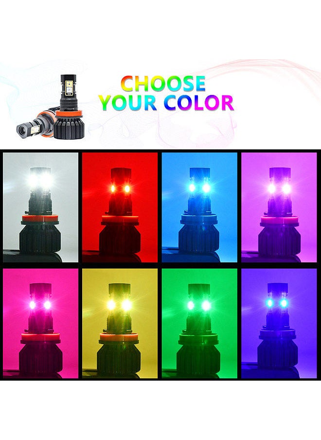 Generic - Multicolor LED Fog Light Bulb H8 H9 H11 Color Changing Fog Lights Multicolor Wireless APP BT Control DRL Fog Driving Lights Bulbs Pack of 2 - Image 1