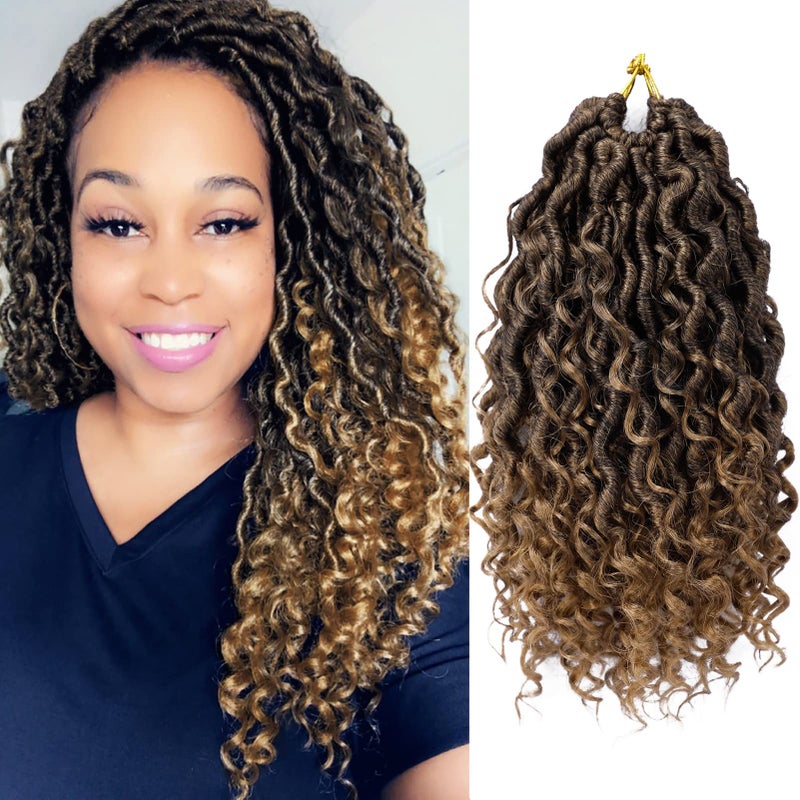 Dorsanee Goddess Locs Crochet Hair 10 Inch 7 Packs Ombre Boho Faux Locs Crochet Hair for Black Women Pre Looped Crochet Locs with Curly Ends 1B27