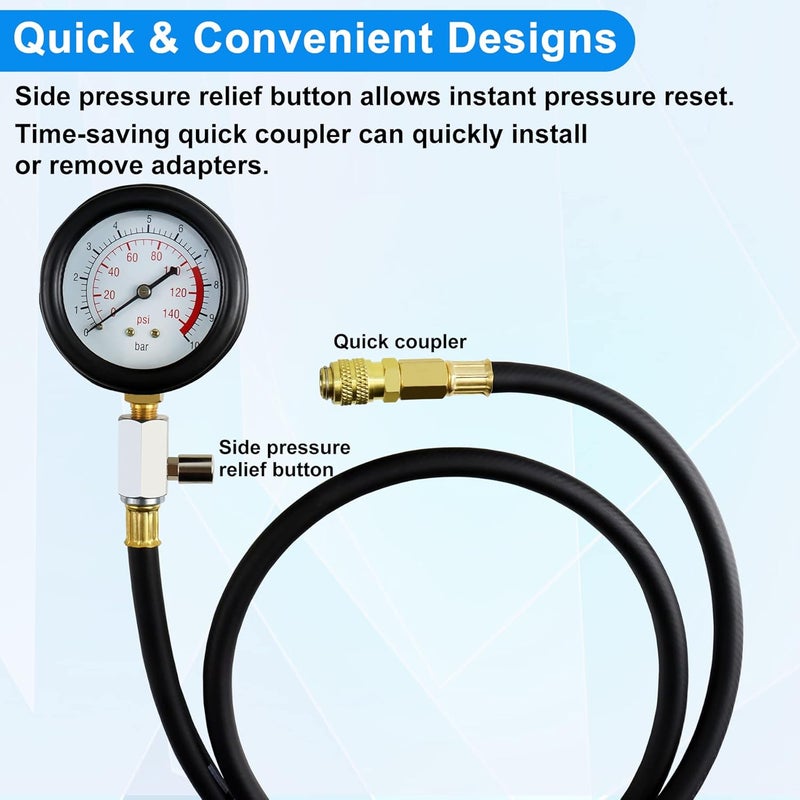 JoyFans Oil Pressure Tester Tool Kit - 0-140PSI Gauge with Hose Adapters for Engine Testing - Image 4