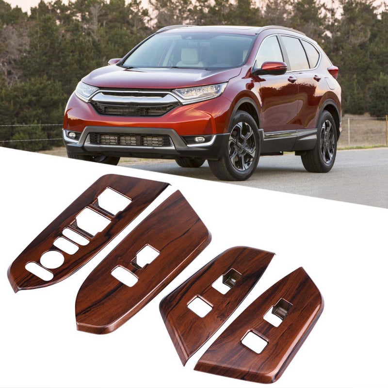 Car Interior Trim: Peach Wood Grain Style 4-Piece ABS Plastic Cover - Scratch Resistant Self-Adhesive Design for Honda CRV 2017 Interior Window Switch Panel - Image 5