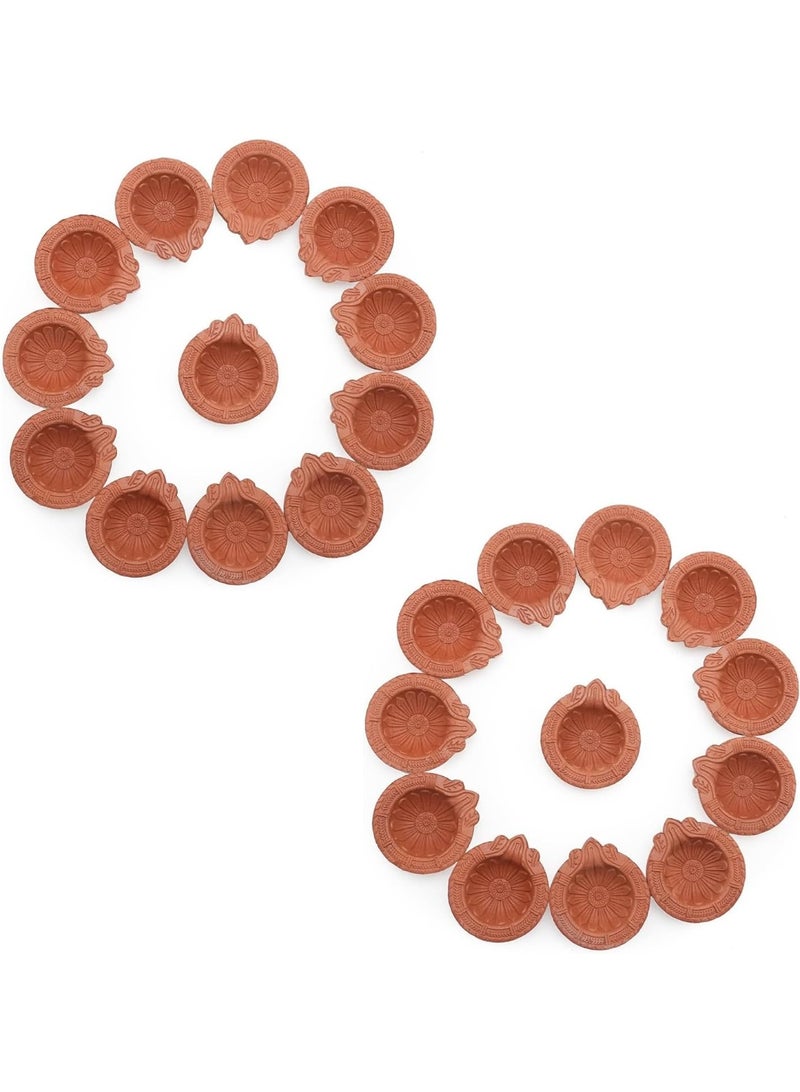 SHOP NEW ARRIVALS Clay Diyas for Diwali Decor: Traditional Handmade Terracotta Earthen Oil Lamps, Perfect for Puja, Pooja, and Welcoming Deepawali. Crafted from Natural Mitti, Ideal Indian Gift Giving / 2 Pcs-24 Diyas - Image 4