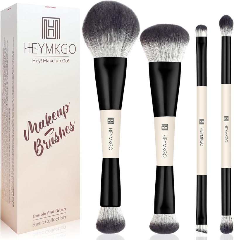 HEYMKGO Foundation Brush 4Pcs DualEnded Makeup Brushes Set Professional FoundationContourConcealerBlending Brush for Liquid Cream Powder Face Makeup Tools for Travel Use Black