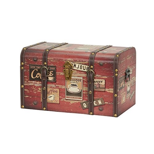 Household Essentials Household Essentials 92451 Medium Decorative Home Storage Trunk  Luggage Style  Coffee Shop Design  Orange 