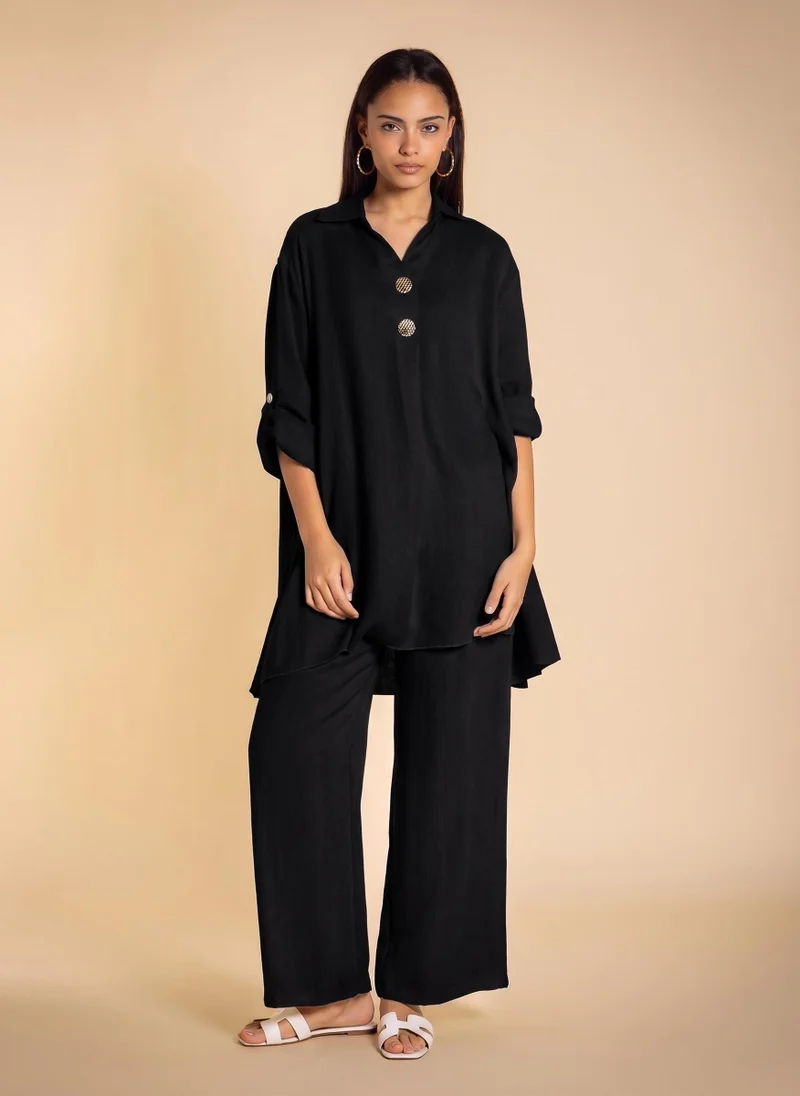 SHAPES COTTON BLEND FLOWING SHIRT SET