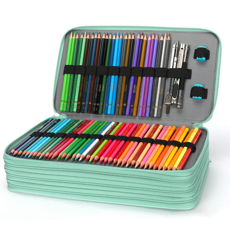 Vomgomfom Large Capacity Colored Pencil Case - Twill Fabric Holder With Zipper Closure for 300 Pencils or 200 Gel Pens, Organizer for Artists (Green Rose) - Image 4