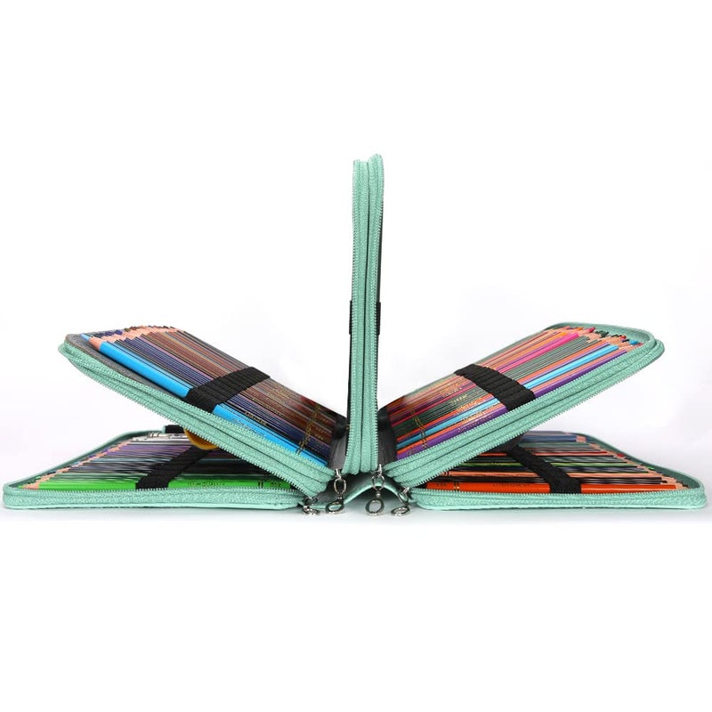 Vomgomfom Large Capacity Colored Pencil Case - Twill Fabric Holder With Zipper Closure for 300 Pencils or 200 Gel Pens, Organizer for Artists (Green Rose) - Image 5