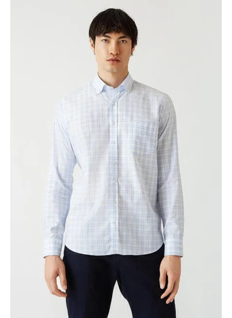 Bisse Men's Long Sleeve Pasha Collar Sports Shirt BLUE GM22Y221023_E35